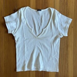 White Ribbed V-Neck Top